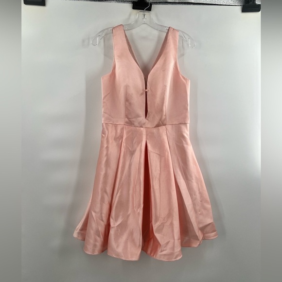 HEBEOS pink A-Line/Princess Sleeveless V-neck Short/Mini Satin Dresses - Picture 3 of 12